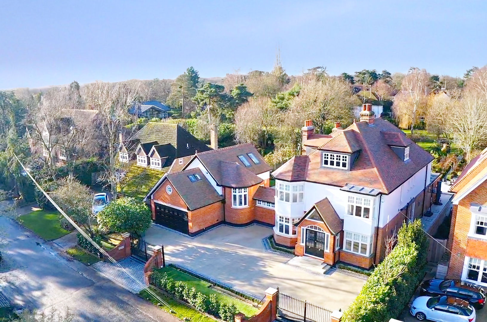 Aerial view of a large house